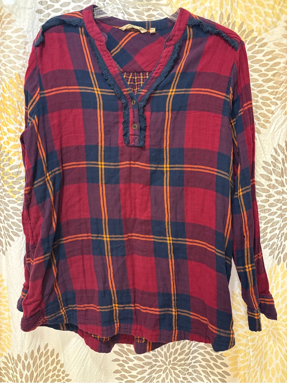 Soft Surroundings Women's Plaid Long-Sleeve Top - Red, Navy & Gold-Flannel
